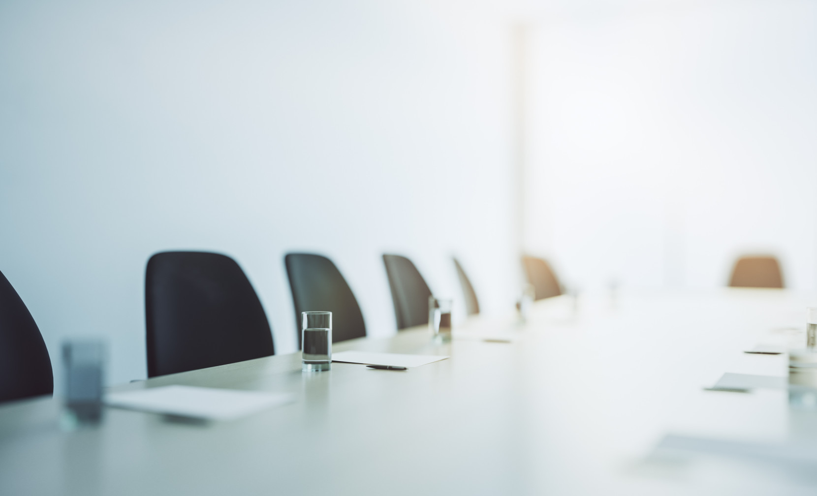 modern meeting room with glasses of water